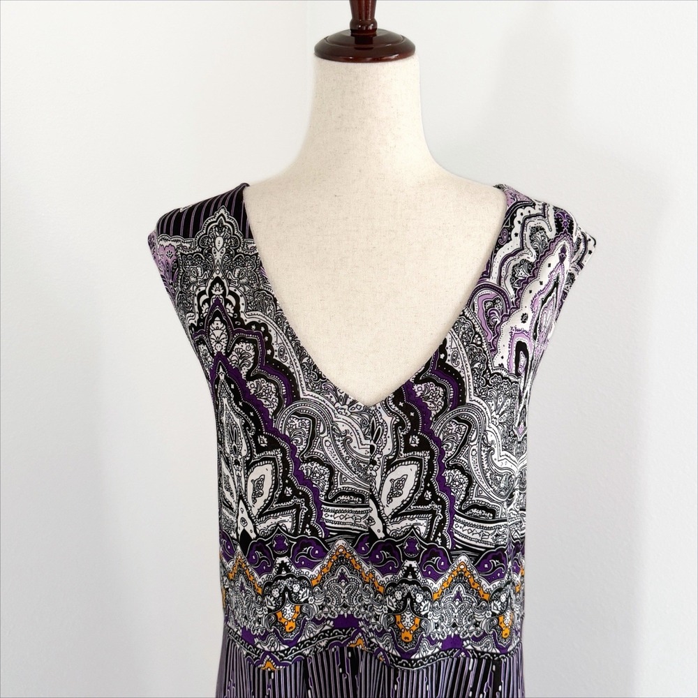 La Cera Maxi Dress Womens 1X Plus Purple Bohemian Artsy Indie Resortwear Stretch - Picture 2 of 9